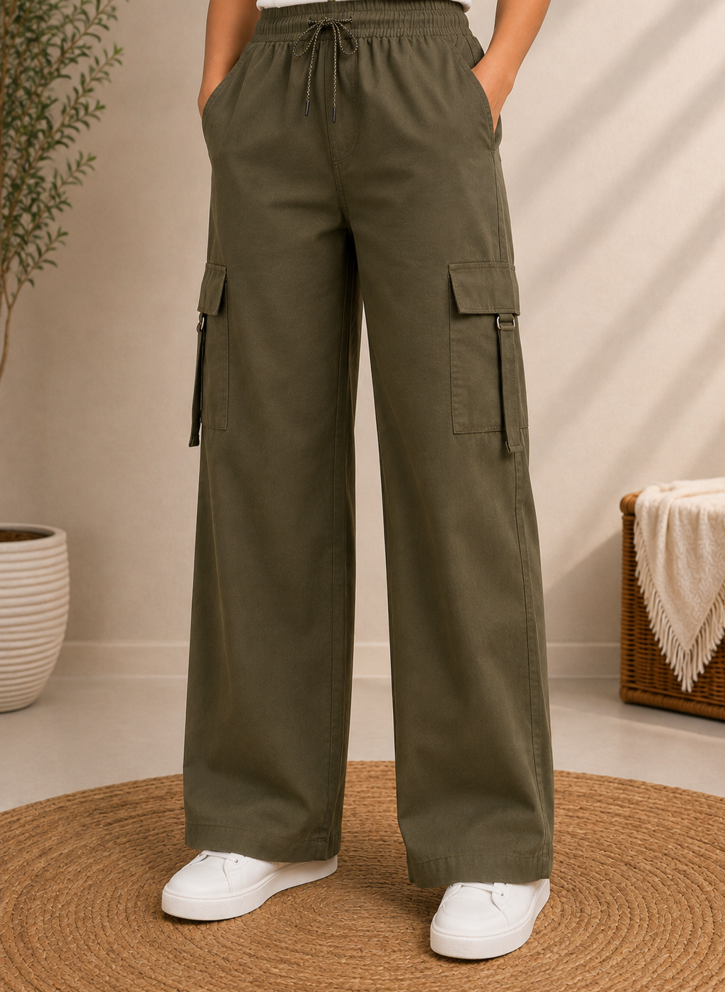 A n' e Women Kiwi Brown wide leg Cargo Pant