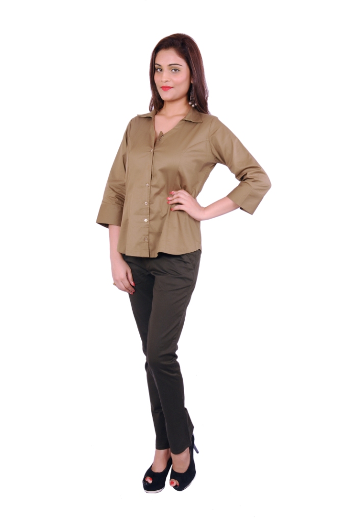Khaki Corporate Cotton  shirt With Swarovski Crystal Logo