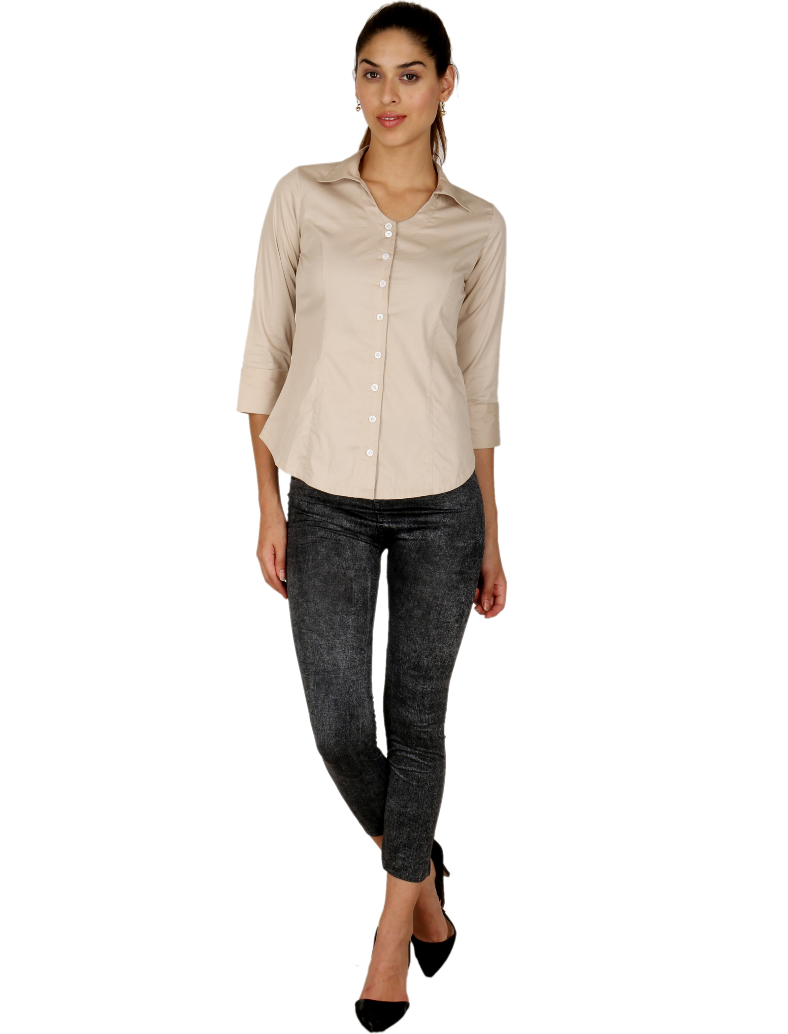 Beige  Corporate Cotton  shirt With Swarovski Crystal Logo