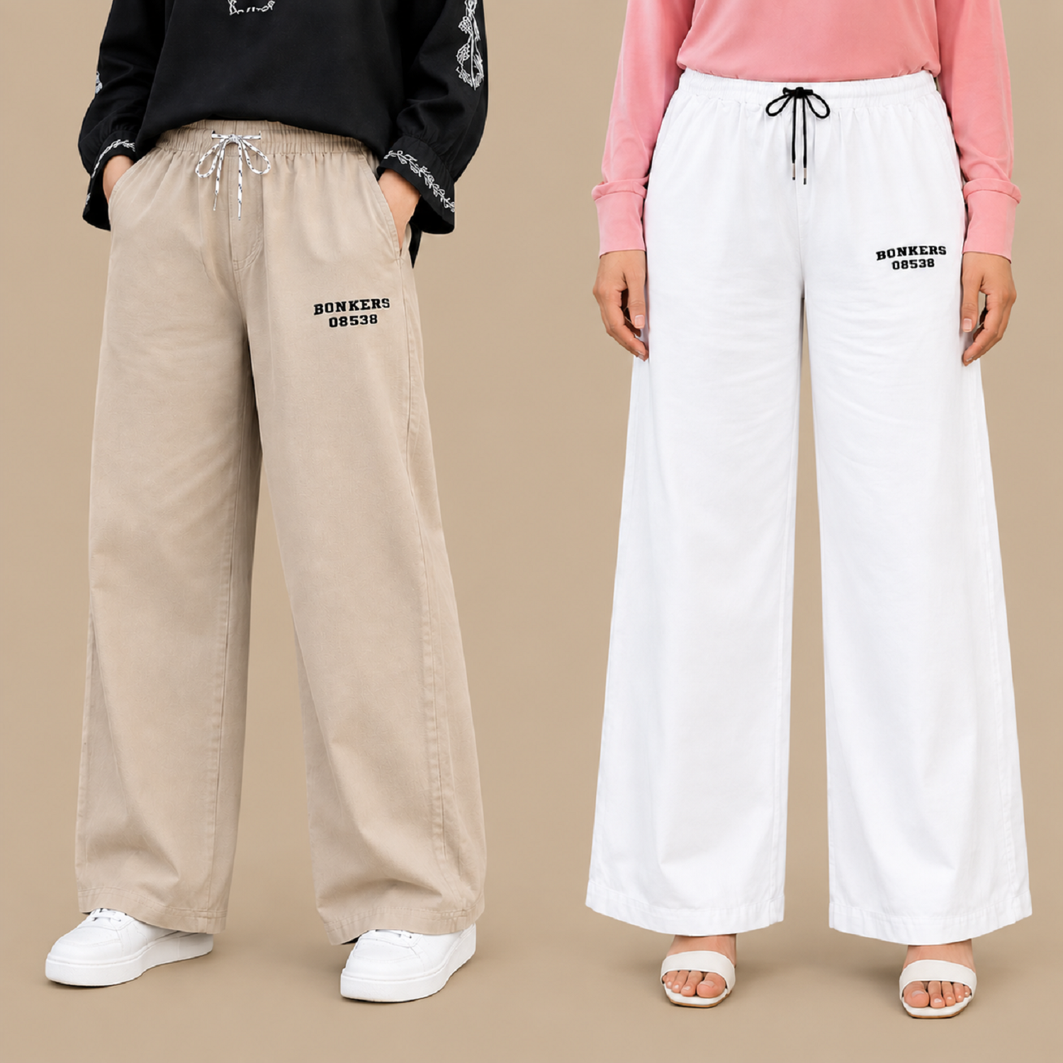 A n' e combo Beige and white women  Bonkers Wide-Leg Pants XXL