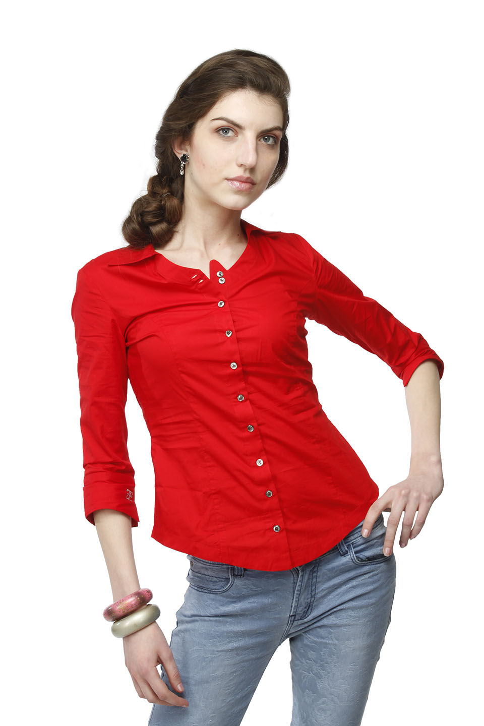 Blood Red Corporate Cotton  shirt With Swarovski Crystal Logo