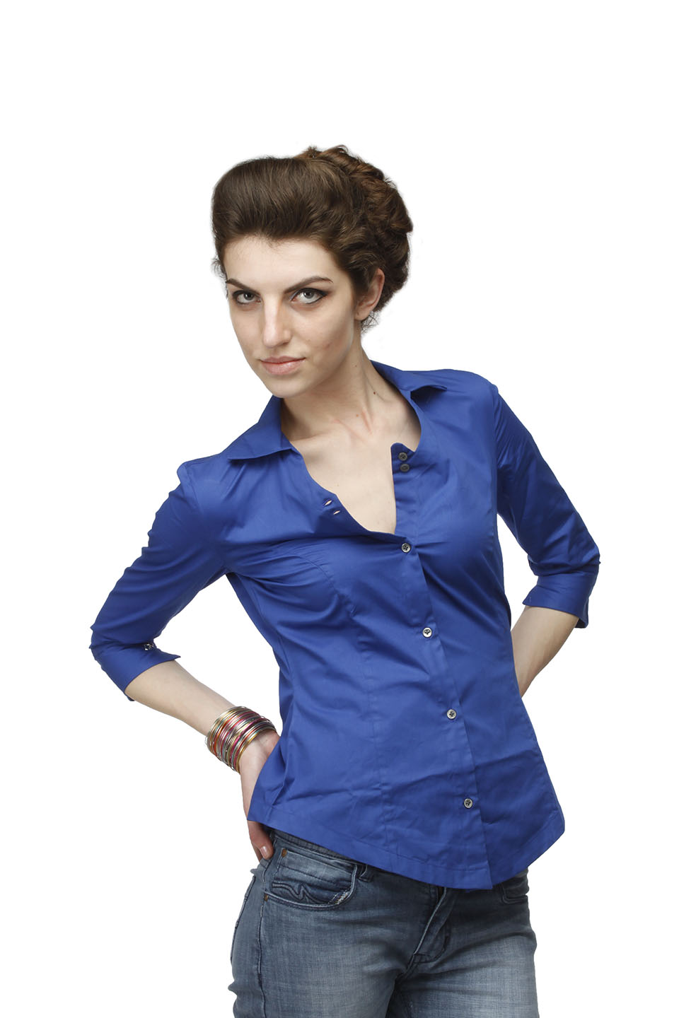 Royal Blue Corporate Cotton  shirt With Swarovski Crystal Logo